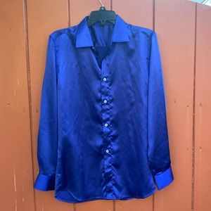 Men’s navy blue silk dress shirt